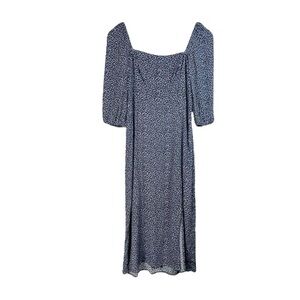 Abercrombie & Fitch Leopard Print 3/4 Sleeve Square Neck Smocked Midi Dress SP